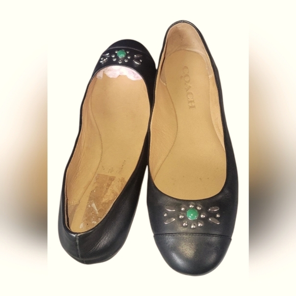 Coach Black Embellished Women's Leather Farrell Ballet Flats Size 7 B - Picture 4 of 8